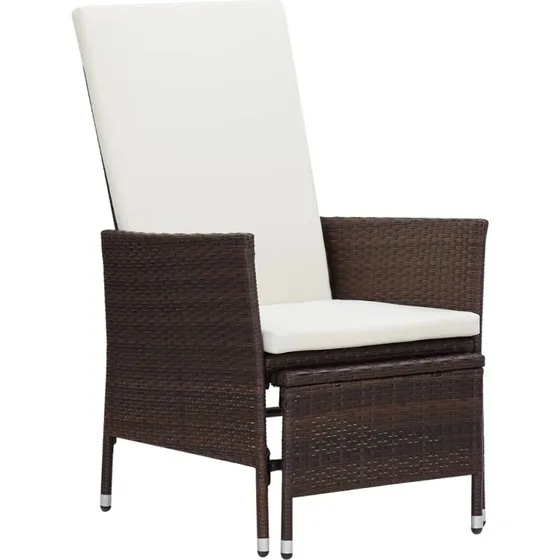 Polyrattan havestol med hynder og fodstøtte – brun