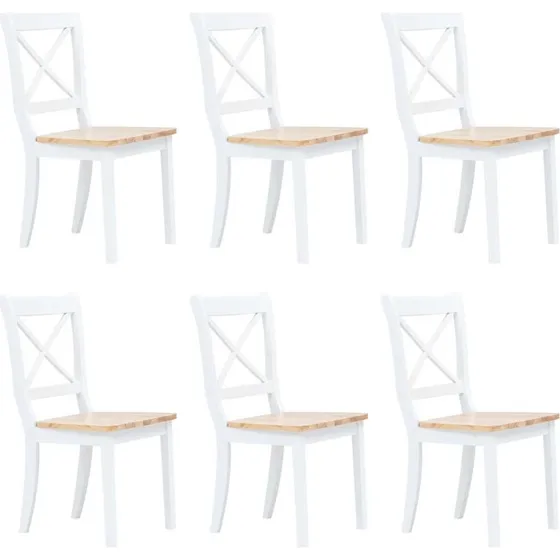 Spisebordsstole 6 stk. i massivt gummitræ – hvid/natur