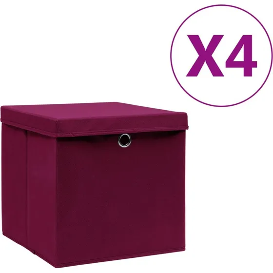 Opbevaringskasser m/lg 4 stk 28x28x28 cm mrkerd