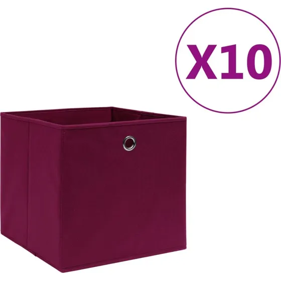 Foldbare opbevaringskasser 10 stk 28x28x28 cm - mørkerød