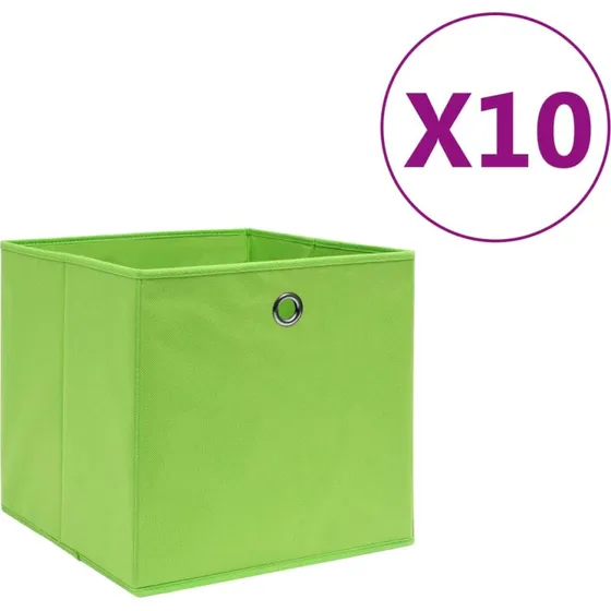 Opbevaringskasser 10 stk 28x28x28 cm grøn – foldbar, ikke-vævet