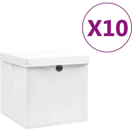 Opbevaringskasser med lg 10 stk 28x28x28 cm - hvid