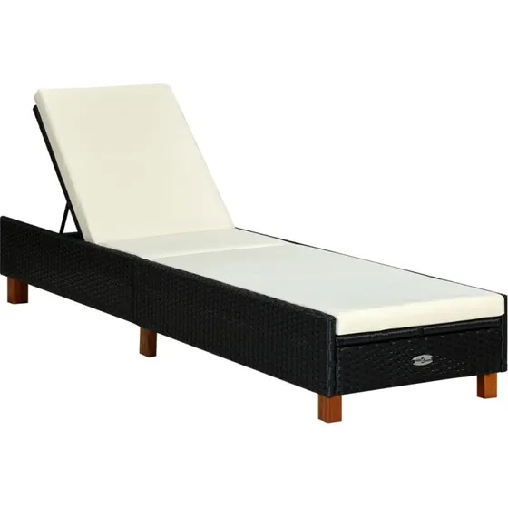 Liggestol i polyrattan med hynde - sort