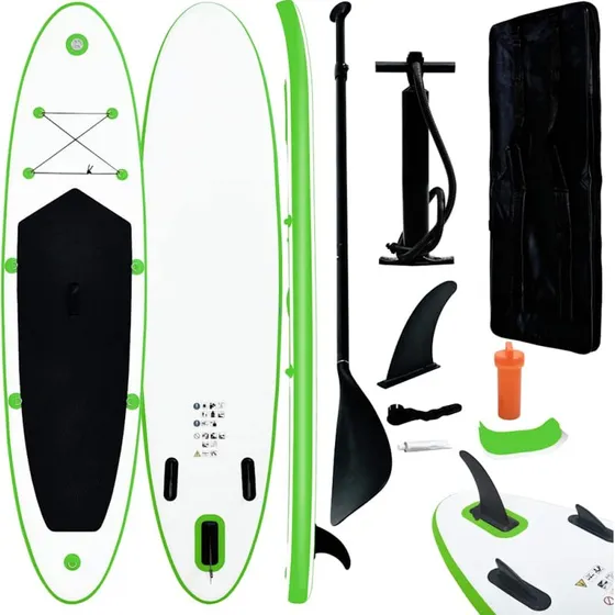 Oppusteligt paddleboard grn/hvid  stabil SUP med taske