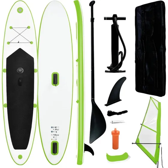 Oppusteligt paddleboard med sejl - grn/hvid
