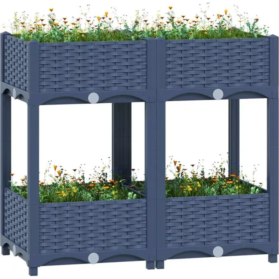 Højbed 80x40x71 cm i polypropylen – blågrå, 2 hylder