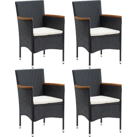 Havestole 4 stk. sort polyrattan med armlæn