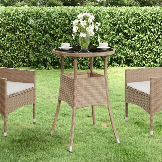 Havebord 60x75 cm - Polyrattan beige, hrdet glas
