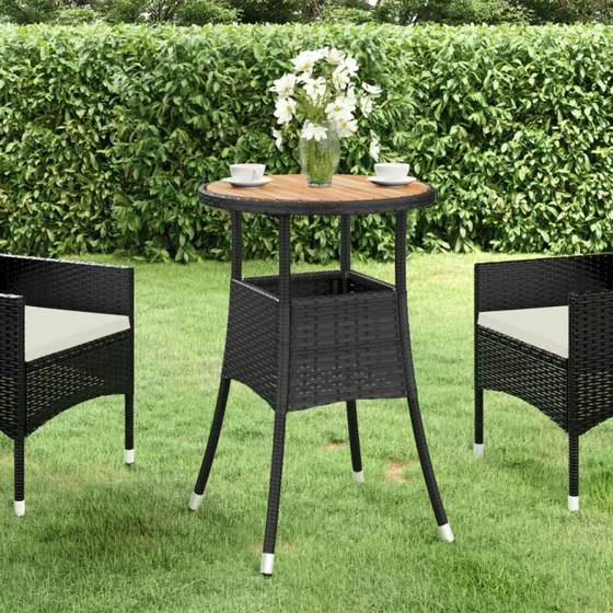Havebord 60x75 cm akacietr & sort polyrattan