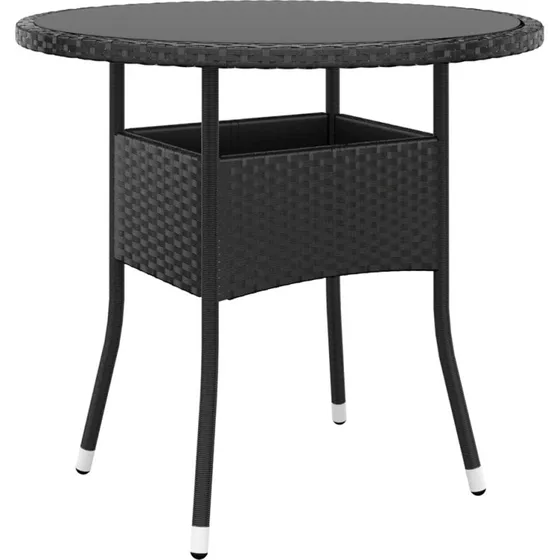 Havebord Ø80 cm i polyrattan med hærdet glas - Sort