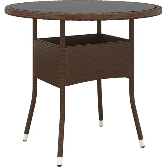Havebord Ø80 cm polyrattan med hærdet glas - brun