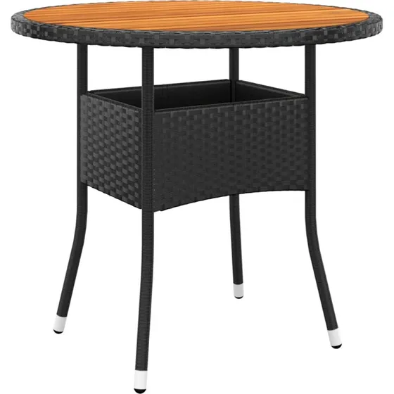 Havebord 80x75 cm i akacietr & sort polyrattan