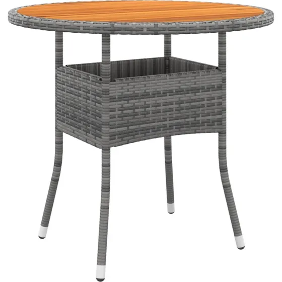 Havebord Ø80x75 cm i akacietræ & grå polyrattan