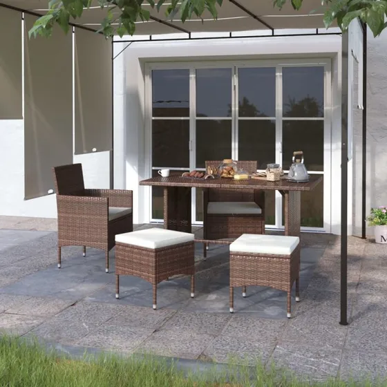 Havestole med skamler 4 dele i brun polyrattan