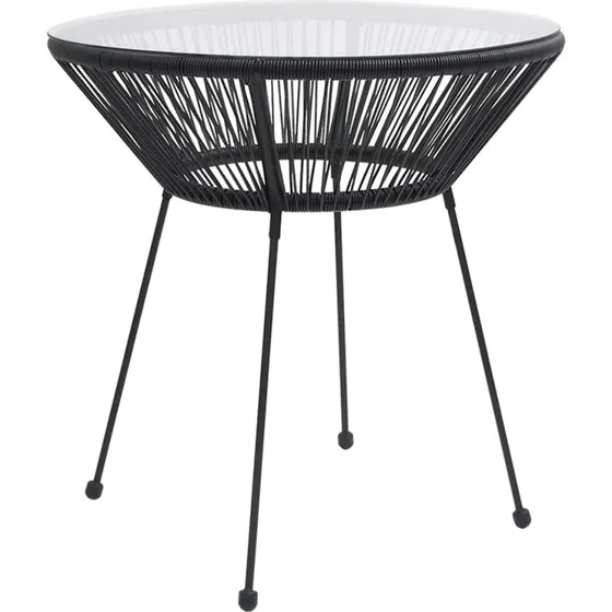 Havebord rattan Ø70x74 cm med hærdet glas, sort
