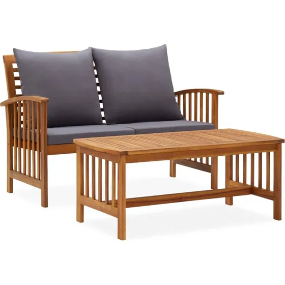 2-dele loungesæt i massiv akacietræ med hynder
