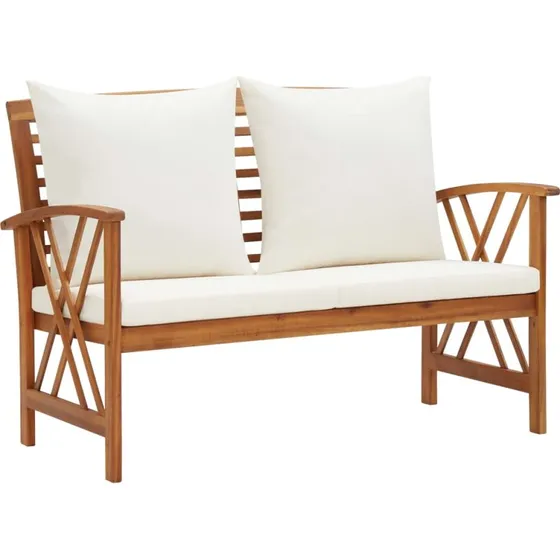 Havebænk i massivt akacietræ 119 cm med hynder