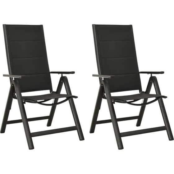 Foldbare havestole 2 stk. i textilene og aluminium, sort