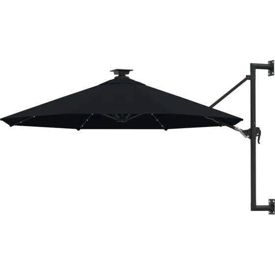 Væghængt parasol 300 cm med LED-lys – sort