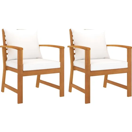 Havestole 2 stk. i massivt akacietræ med creme hynder