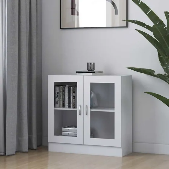 Vitrineskab 82,5x30,5x80 cm – hvidt konstrueret træ