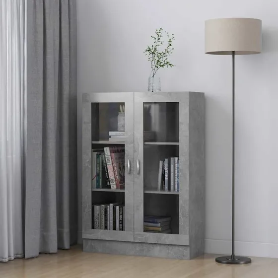 Vitrineskab i konstrueret træ 82,5x30,5x115 cm – Betongrå