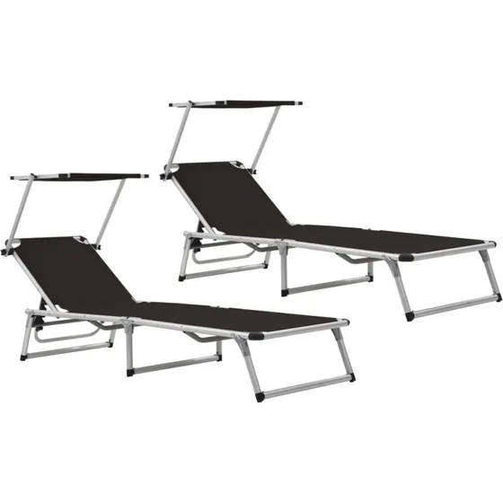 Foldbare liggestole med baldakin 2 stk. - Aluminium/Textilene