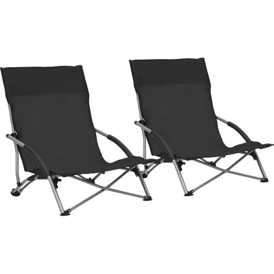 Foldbare strandstole 2 stk. i sort – Oxford stof & stålstel