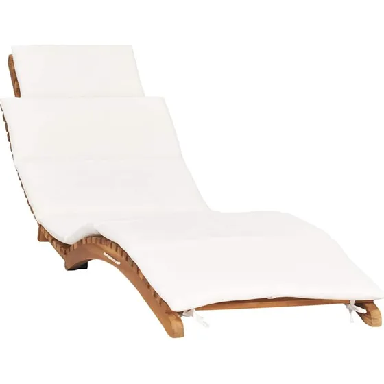 Foldbar teak liggestol med cremehynde