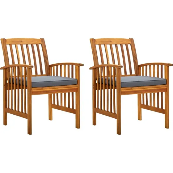 Havestole i massivt akacietræ 2 stk. med hynder