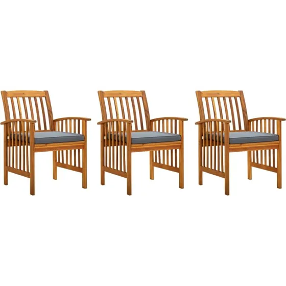 Havestole i massivt akacietræ 3 stk. med hynder