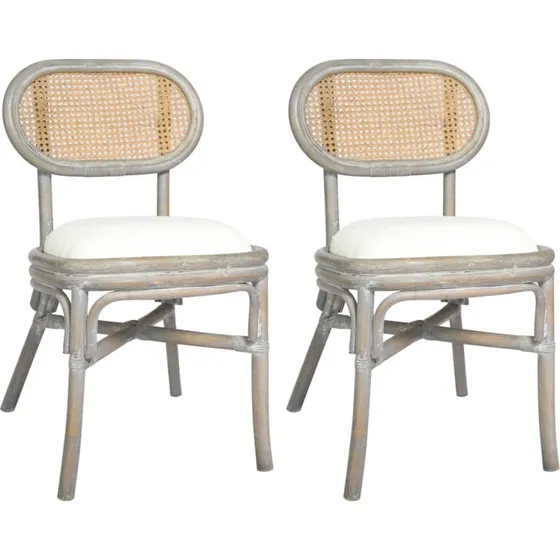 Spisebordsstole 2 stk. i hør grå med rattan og hynde