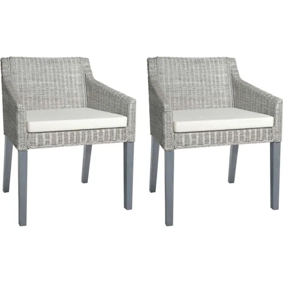 Spisebordsstole i naturlig rattan 2 stk. med grå hynder