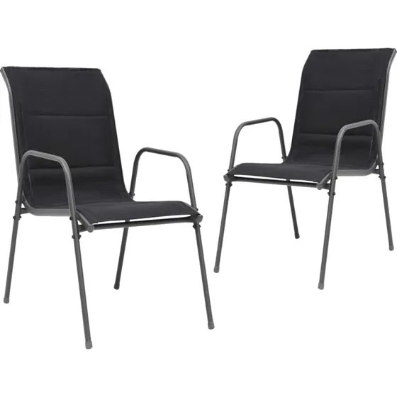 Havestole 2 stk. stabelbare i stål og textilene - sort