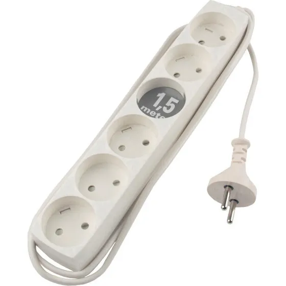 Elworks 6-stikdåse med skrå udtag 1,5 m hvid