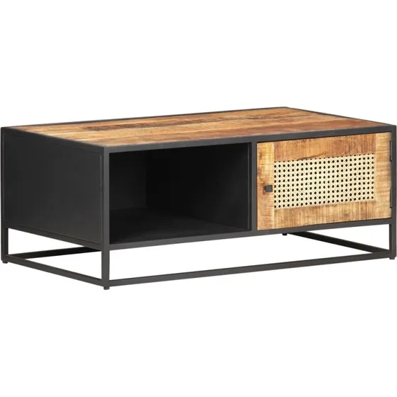 Sofabord 90x50x35 cm i ru mangotræ og rørflet