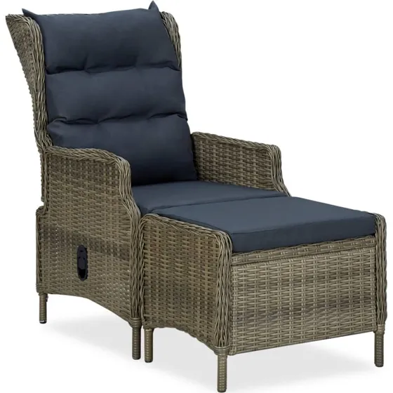 Lænestol til haven i polyrattan med fodskammel, brun