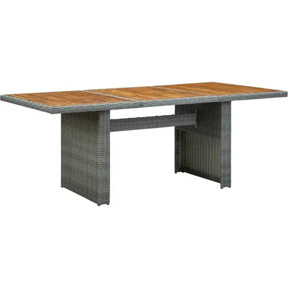 Havebord i polyrattan og massivt akacietræ, lysegrå