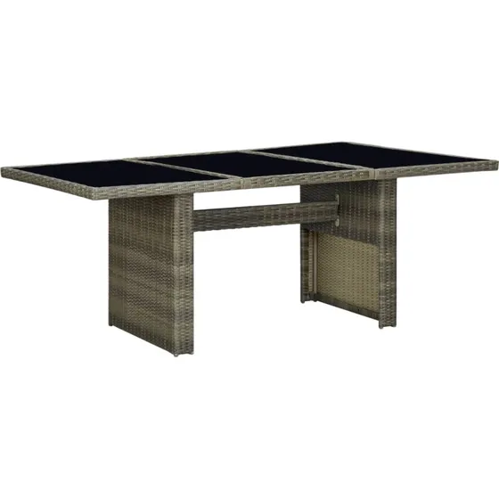 Havebord i polyrattan med hærdet glas, brun
