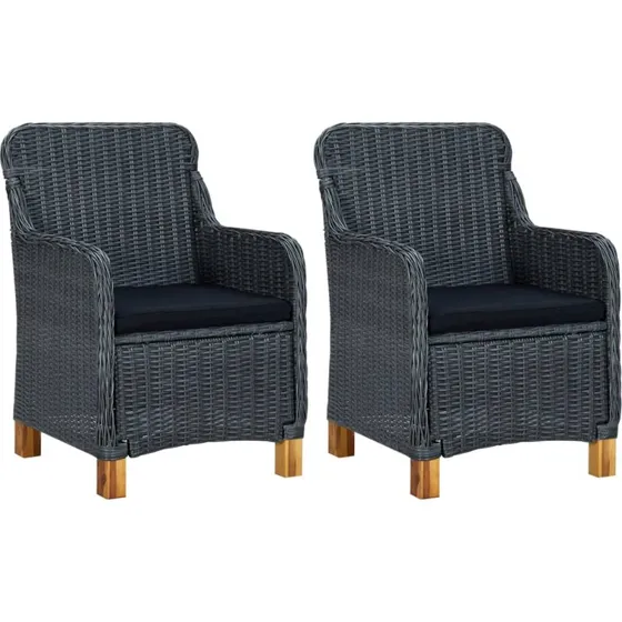 Havestole 2 stk. polyrattan mørkegrå med hynder