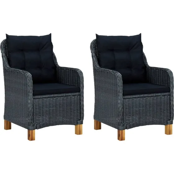 Havestole 2 stk. med hynder - mørkegrå polyrattan