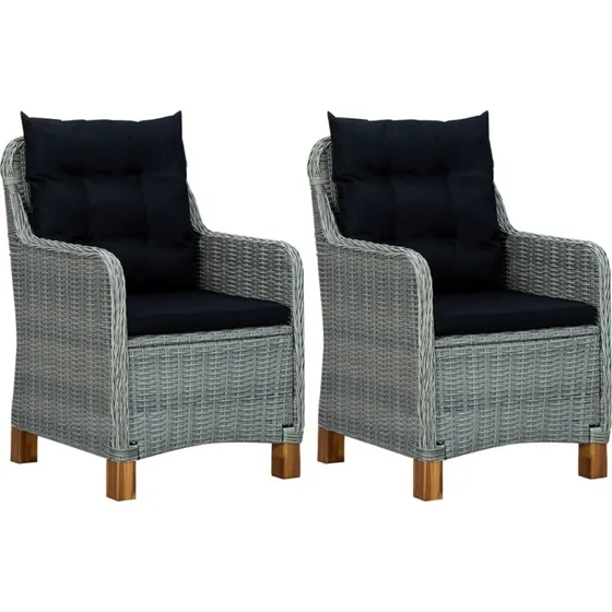 Havestole 2 stk. i lysegrå polyrattan med hynder