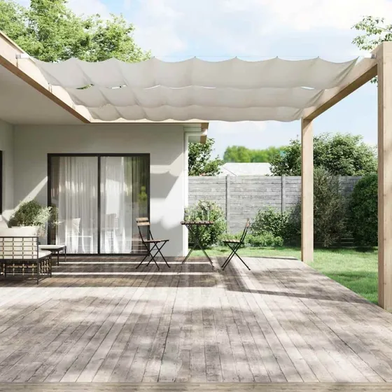 Lodret markise 140x420 cm i hvidt oxfordstof