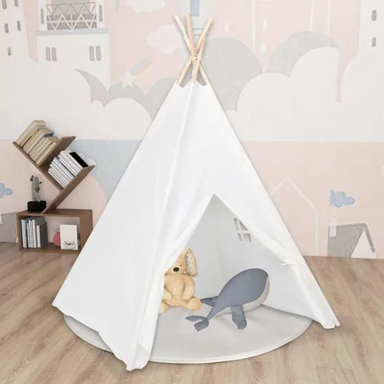 Tipi legetelt til børn 120x120x150 cm – hvid polyester