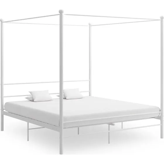 Hvid himmelseng ramme 180x200 cm i pulverlakeret metal
