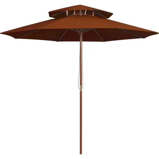 Parasol i træ 270 cm, 2-niveau terrakotta