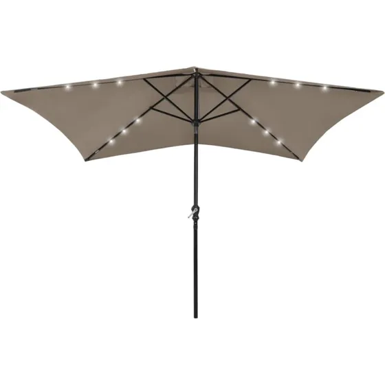 Parasol 2x3 m med LED og stålstang, gråbrun