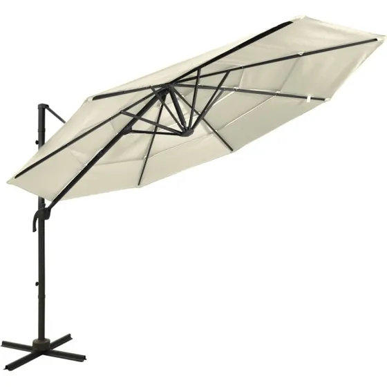Parasol 3x3 m sandfarvet - aluminiumsstang, 4 niveauer