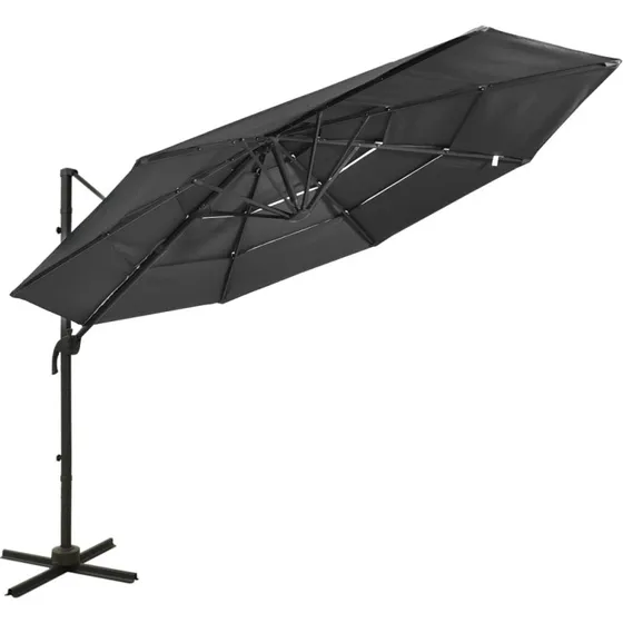 Parasol 3x3 m aluminiumsstang - antracit, 4 niveauer