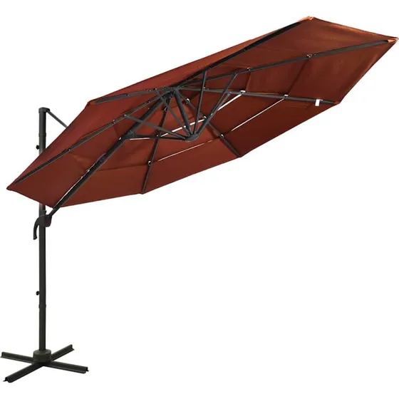Parasol 3x3 m terrakotta – aluminiumsstang, 4 niveauer